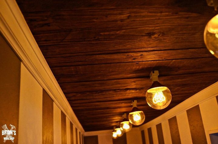hallway makeover pallet ceiling lights and stripes