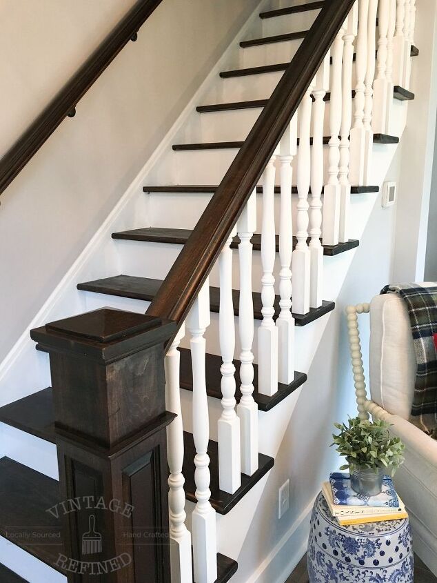 s does your staircase need an update, Dark Wood White Paint