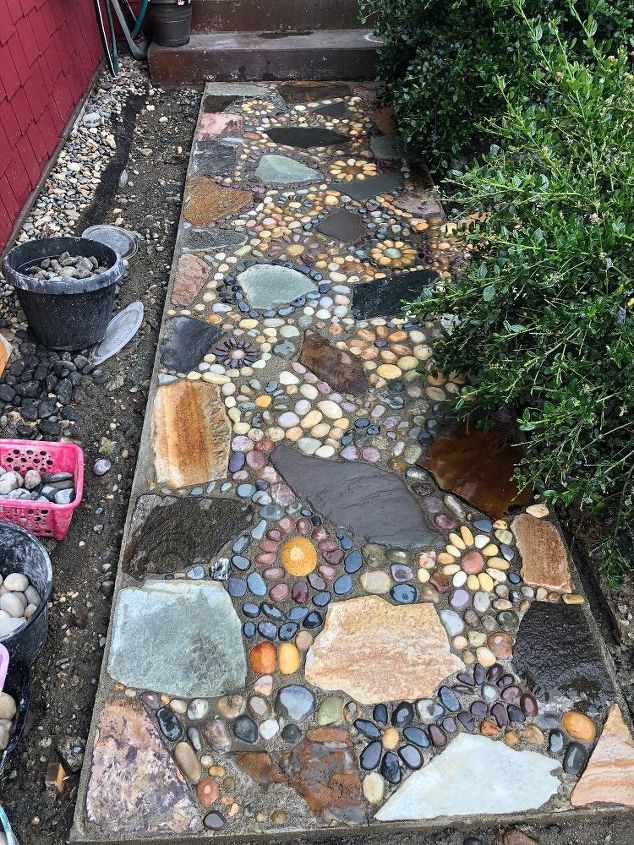 creating a stone mosaic front garden path