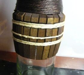 altered bottle art using twine and clothes pins