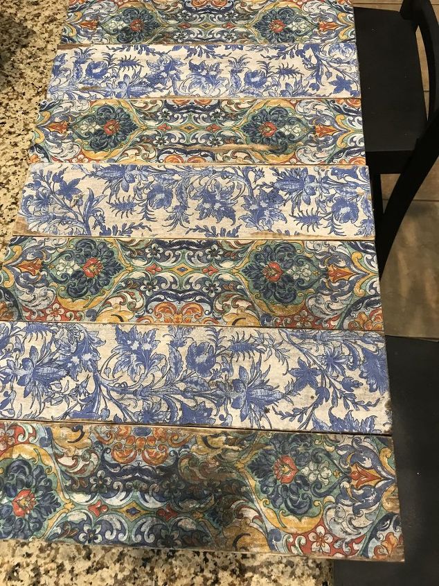 transform an old table using napkins, Napkin Covered Boards