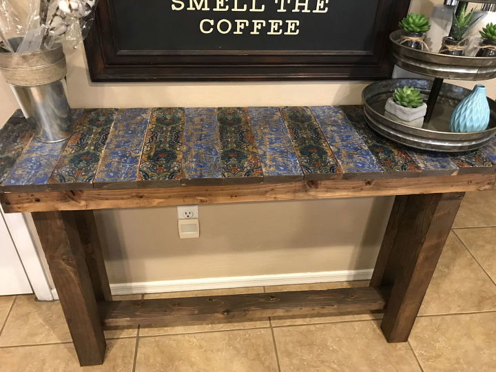 transform an old table using napkins, Attach Boards to Table