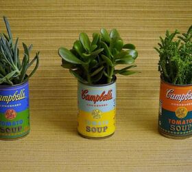 s check out these adorable container garden ideas to copy this spring, Soup Can Planters