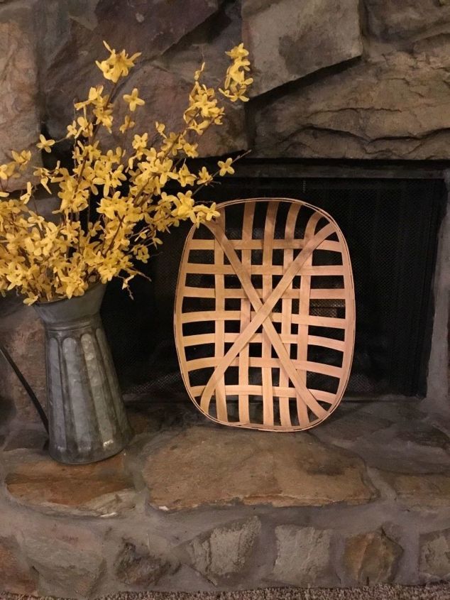 tobacco basket on coffee table Our Hopeful Home: Farmhouse Friday: Ballard Designs Tray Knock-Off It is great to hang as a wall decoration or used as a tray centerpiece! Fireplace Mantel Tobacco Basket Design