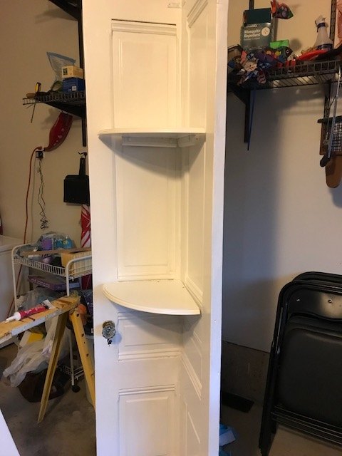 repurposed door corner shelf