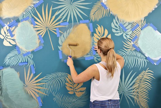 how to stencil a tropical wall mural