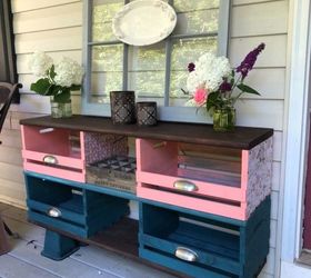 Teal and Coral Wooden Crate Storage Cubbies - Shabby Chic