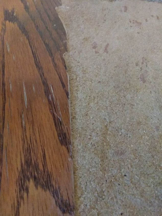 how do i refinish a split peeling veneer compressed wood table