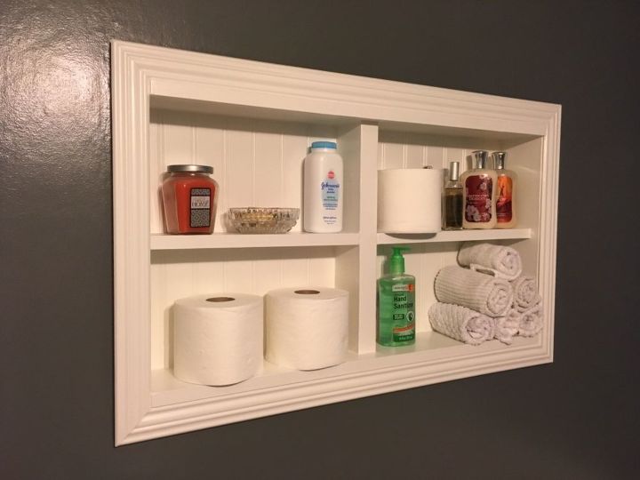 in the wall shelves for a tiny half bath