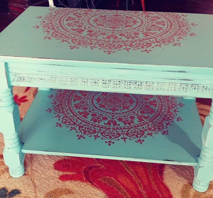 15 diy boho looks for less, Stenciled Boho Chic Table