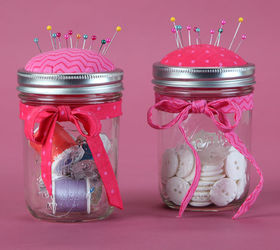 s 30 great mason jar ideas you have to try, Darling Sewing Kit Pin Cushion Lid