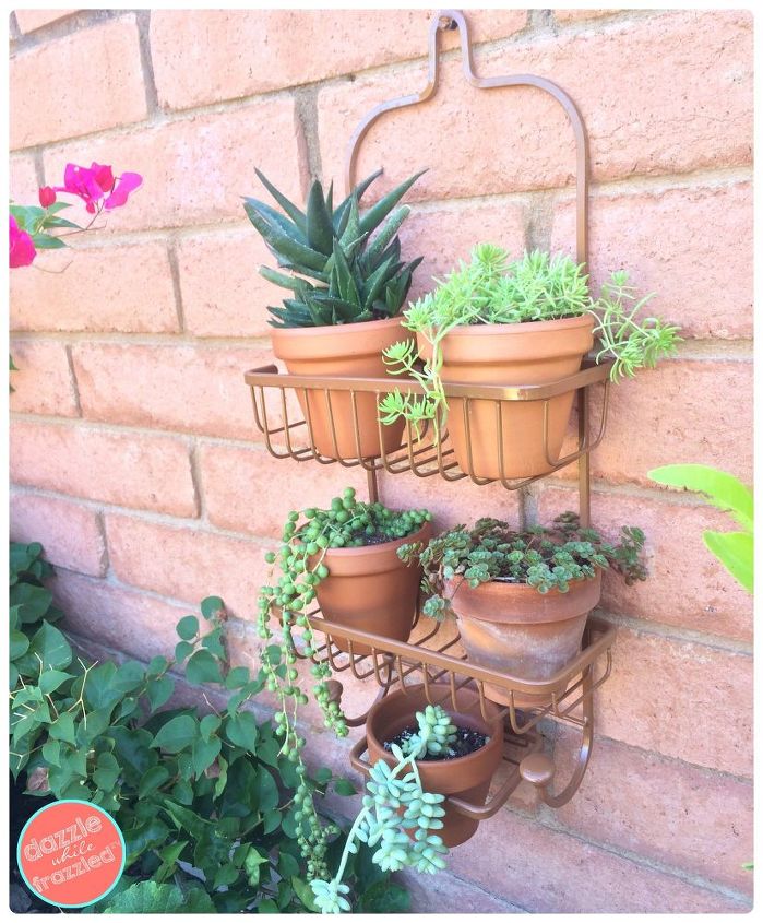 use a shower caddy as wall planter, Easy vertical wall planter with shower caddy