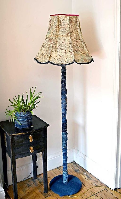 unique upcycled map and denim lamp