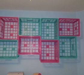 stuffed animal storage on wall with milk crates affordable