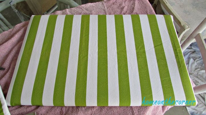green and white striped bench