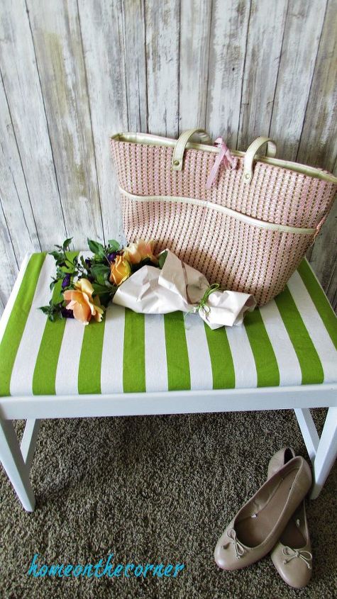 green and white striped bench