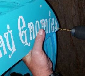 how to make a cute diy tire swing planter for your garden gnomes, Attaching the sign to the tire
