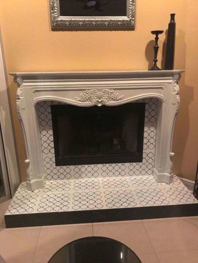 fireplace facelift stenciled tile granite