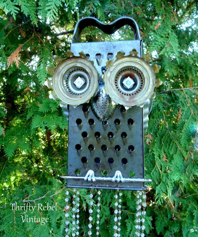 repurposed kitchen junk owl wind chime