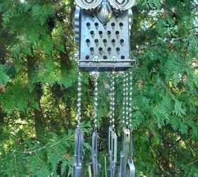 repurposed kitchen junk owl wind chime