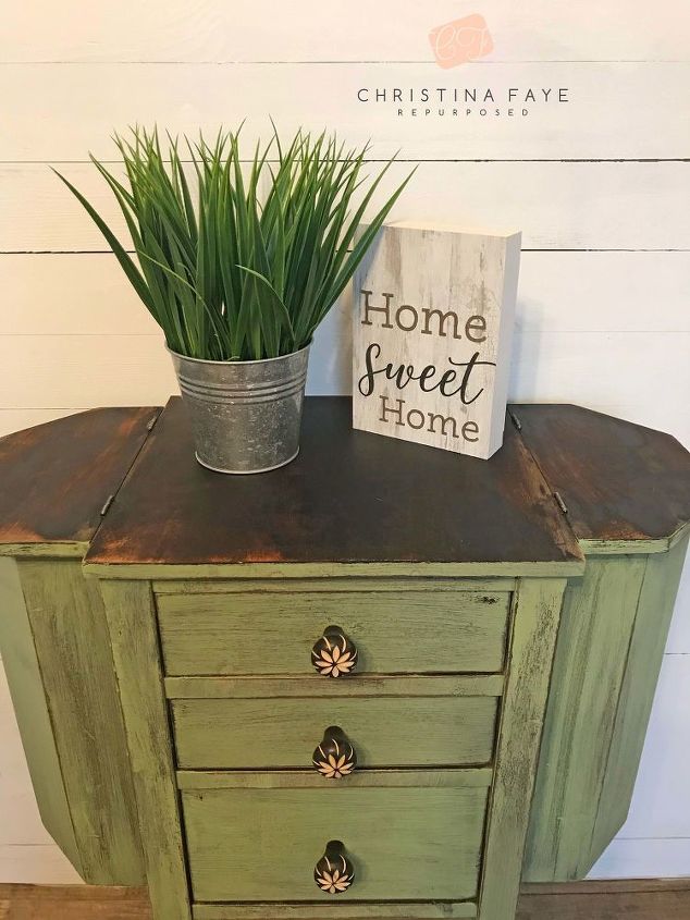 martha washington sewing cabinet gets a farmhouse makeover, Top after the Bees Wax