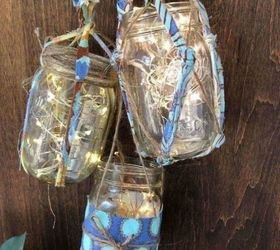 mason jars and twinkle lights as rustic front door decor
