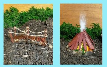 Semi Permanent Indoor Fairy / Gnome Garden: Bonfire and Bridge