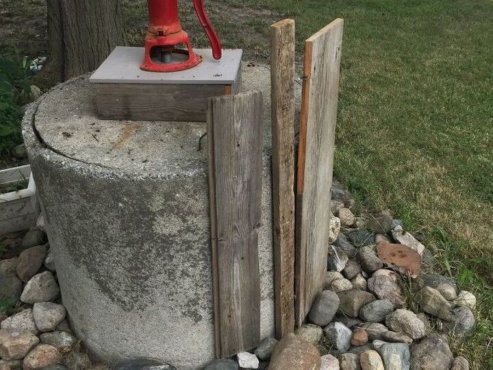 q adding barn wood to cement well culvert
