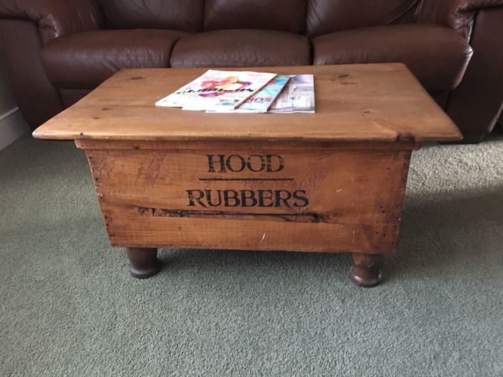 an assortment of coffee tables, Table made from an antique shipping crate