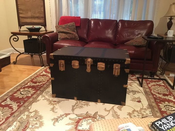 steamer trunk turned coffee table, After