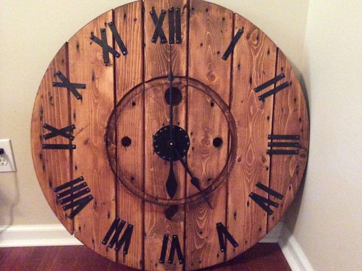 22 diy wall clocks you ll love, Rustic Cable Spool Wall Clock