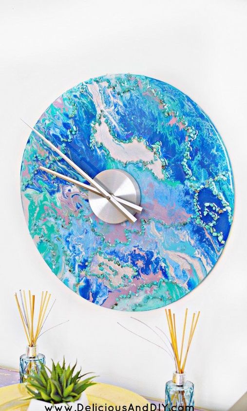 22 relojes de pared diy que te encantarn, RELOJ DE PARED JASPEADO DIY