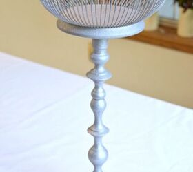 repurposing a thrift store candle holder and metal basket