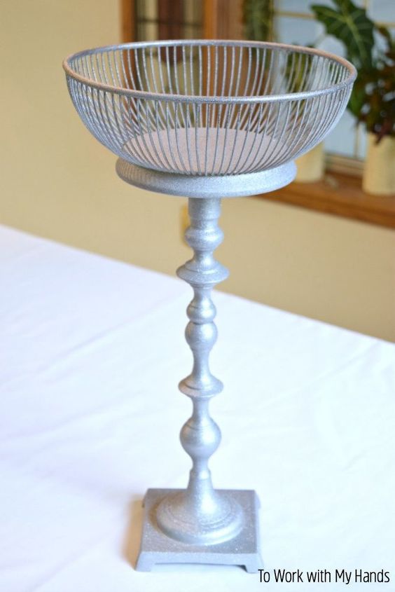repurposing a thrift store candle holder and metal basket