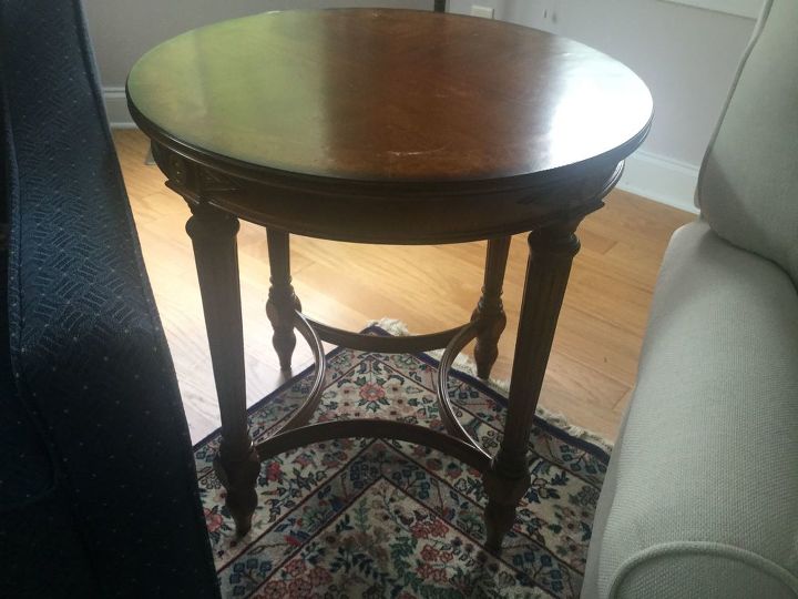 q how to refinish a veneer top coffee table and two end tables