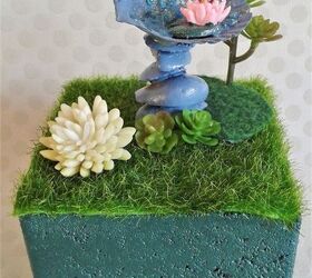 bookend in concrete block garnished with a fairy garden
