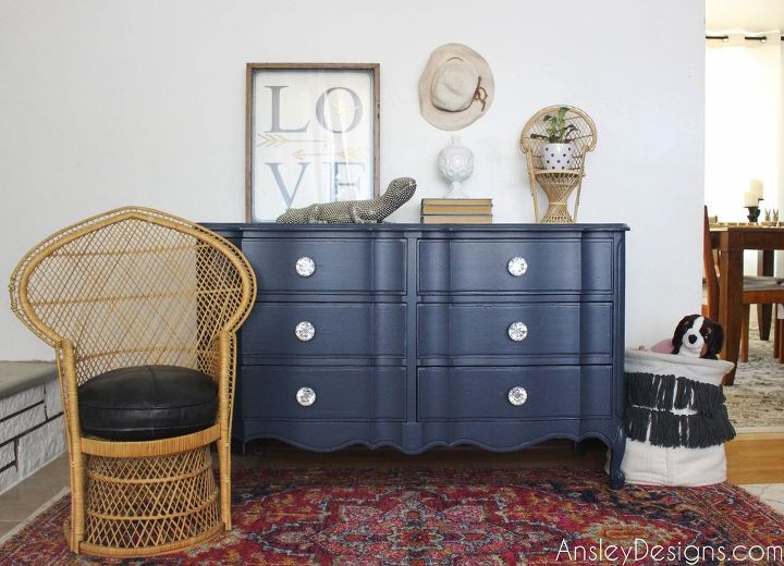 navy frency provincial dresser with crystal knobs