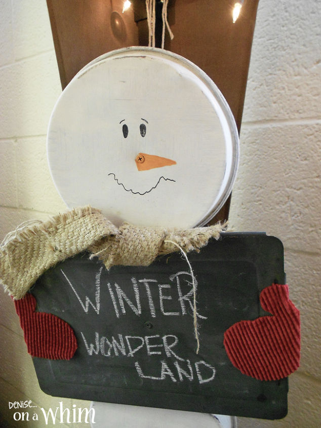 s 30 creative ways to repurpose baking pans, Make an adorable snowman chalkboard