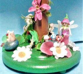 bedside birdcage lamp with a foot in miniature fairy garden and switch