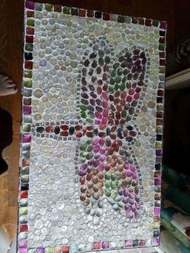 redo rusty table to beer table now dragonfly mosaic, Table before sealing