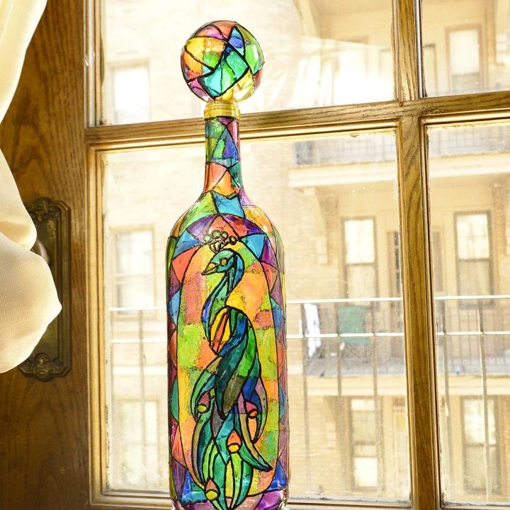 19 fantsticas tcnicas de imitacin de vidrieras, Faux Stained Glass botella de vino
