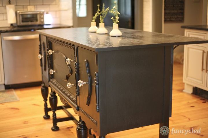 repurposed antique buffet into kitchen island