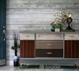 gray mid century modern dresser with patchwork design
