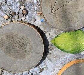 s 20 easy concrete projects that anyone can make, Leaf Print Concrete Stepping Stones