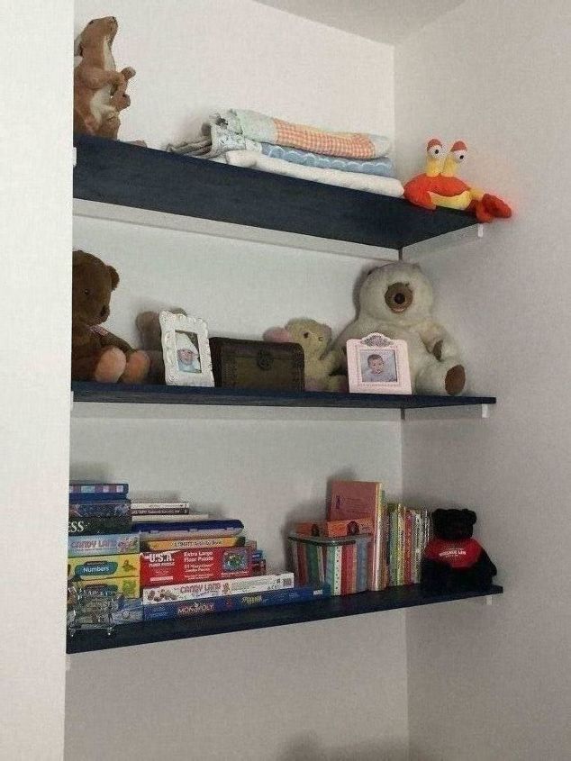 adding storage to childs room, Close up of just wall shelf s
