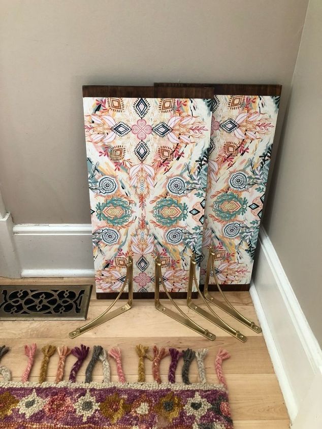 how i dressed up my wood wall shelf with mod podge and gift wrap