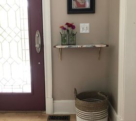 how i dressed up my wood wall shelf with mod podge and gift wrap