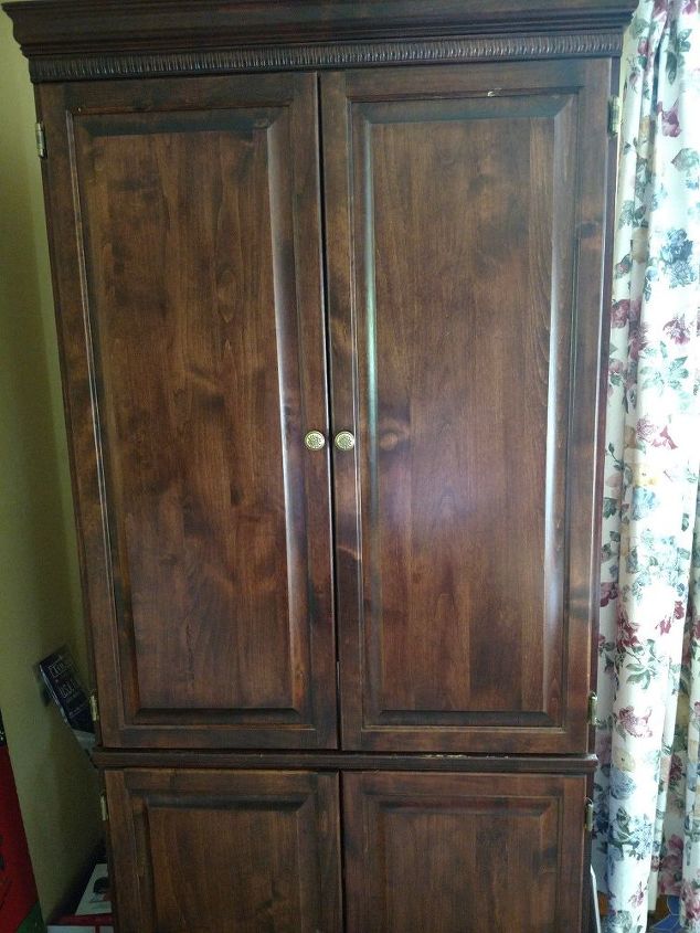 turning an outdated tv armoire into a useful home business cabinet, This is the outside Very simple