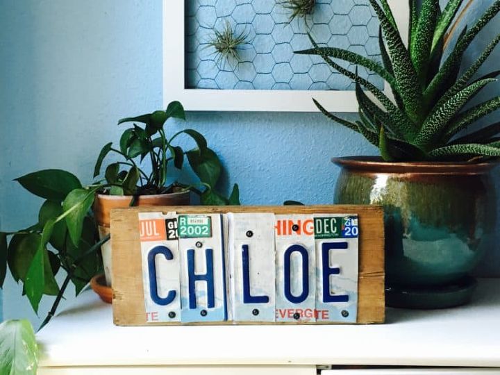 recycled license plate sign