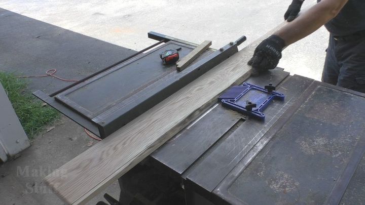 making a farmhouse table from oak and pine boards, Trim opposite side on table saw